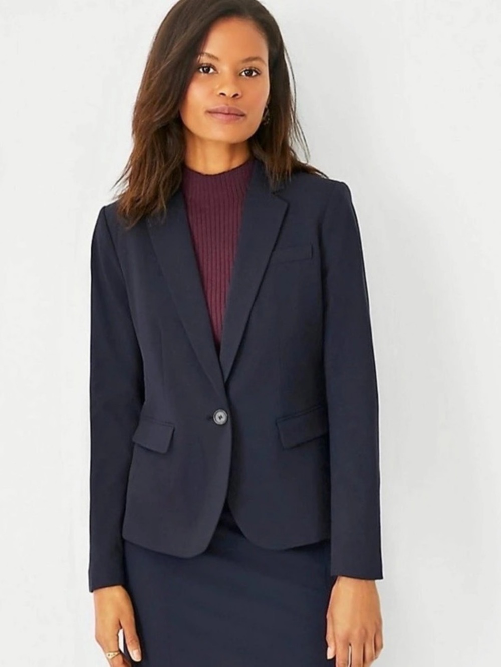 Ann Taylor The Single Button Blazer Women's Deep Navy Blazer/Suit Jacket
